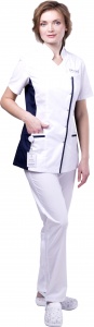 Медицинская блуза женская Венеция, "Доктор Стиль" (белый с темно-синим)