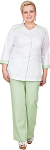 Медицинский костюм МИРАЖ женский (белый+зеленый лист)