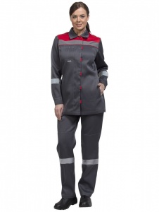 Летний костюм рабочий женский «Профи М» серый с красным (куртка брюки)