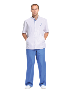 Медицинская блуза мужская АЛЕКС (белый с синим), "Доктор Стиль"