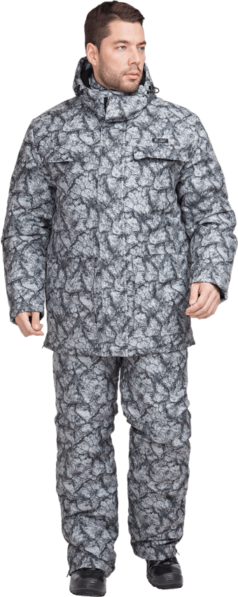 Зимний мужской костюм для охоты и рыбалки КОРГОН утеплённый, "Sobol" камни серые
