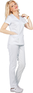 Медицинская блуза женская АЛЬФА (цвет белый-зеленый лист), "Доктор Стиль"