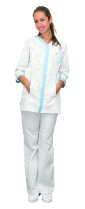 Медицинская блуза женская КАПЕЛЬ (белый с голубым)