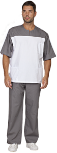 Медицинский костюм ПУЛЬС мужской (белый+т/серый)