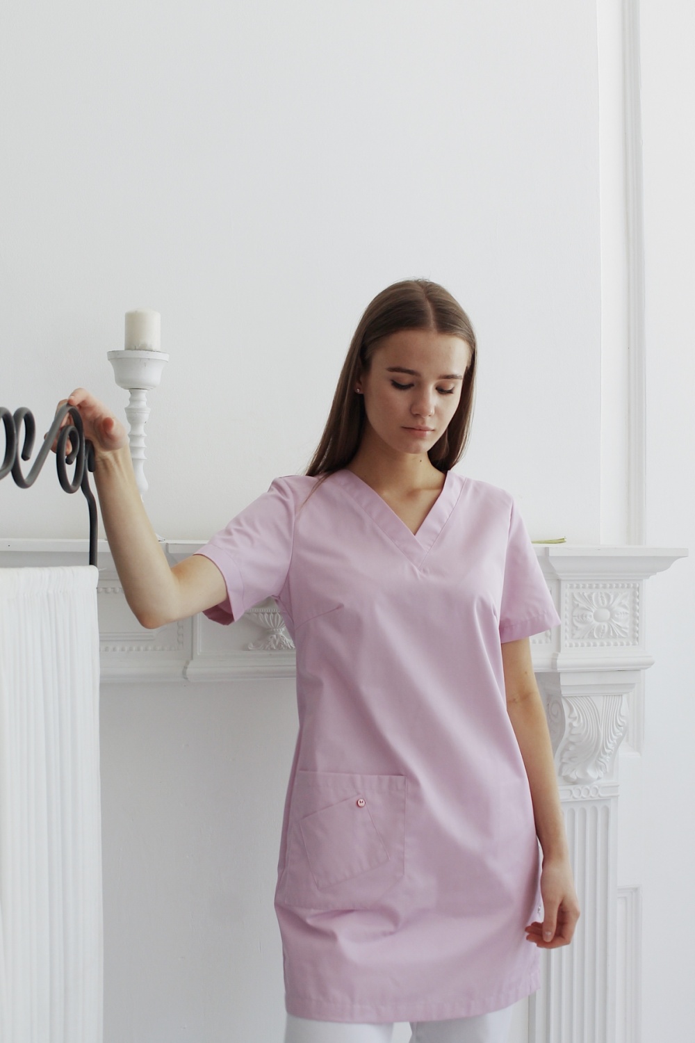 Медицинская блуза женская бледно-розовая Лонга, "Доктор Стиль"