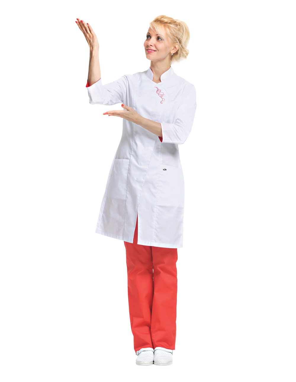 Медицинская блуза женская ВОСТОК (белый с красным)