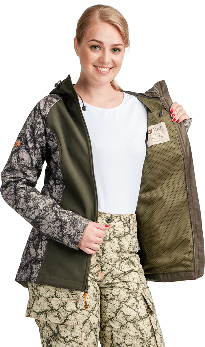 Демисезонная куртка для туризма БЕЛУХА "Sobol" женская, камни/олива