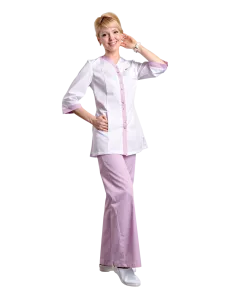 Медицинская блуза женская КАПЕЛЬ (белый-лаванда)