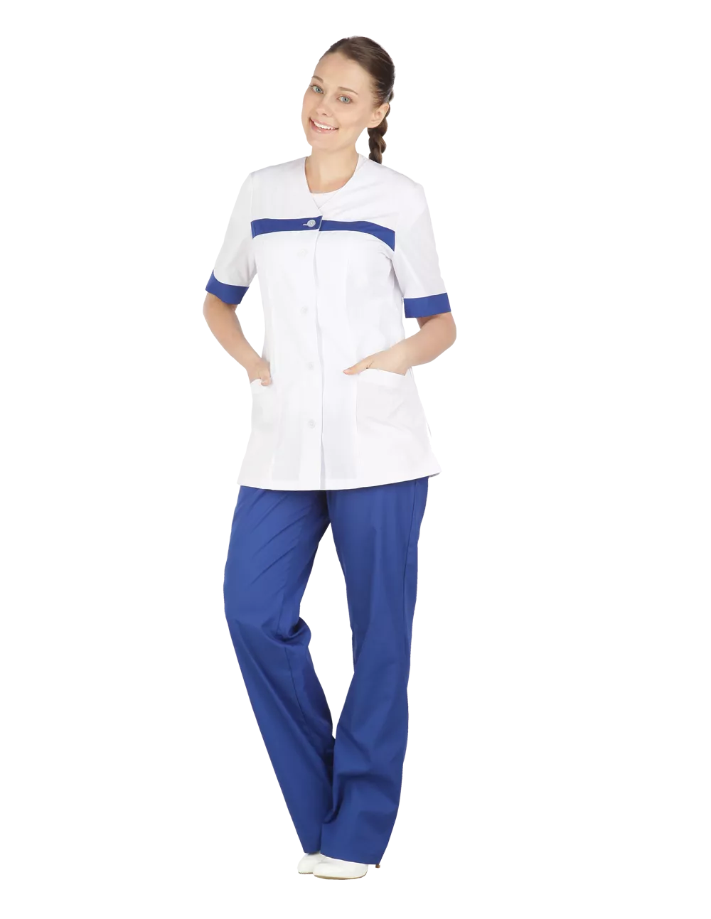 Медицинский костюм АНЮТА женский (белый+т/синий)