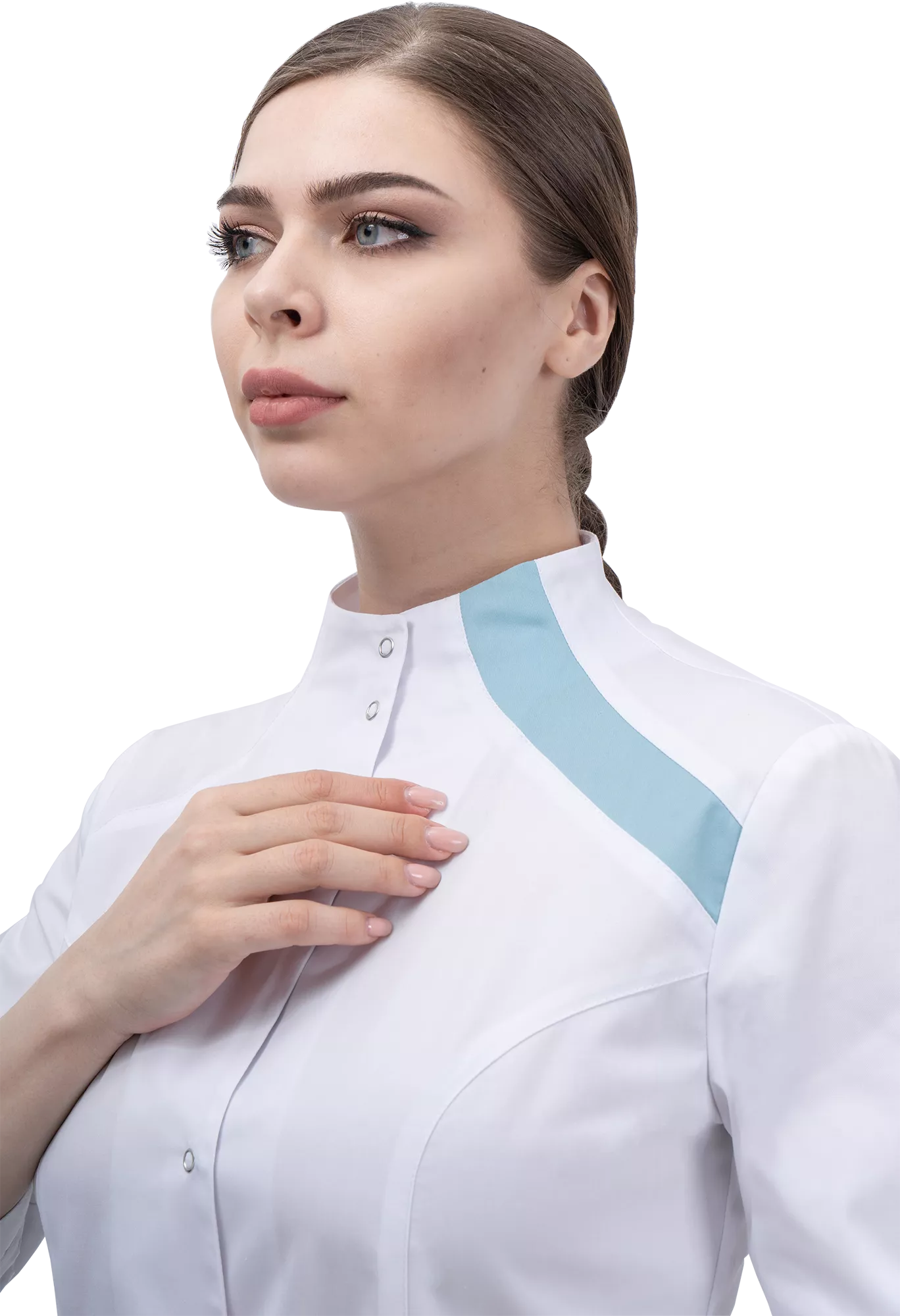 Медицинский халат ВОЛНА женский белый+голубой