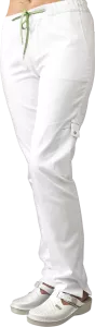Медицинские брюки женские СОФТ на шнуре (белый + зелёный лист)