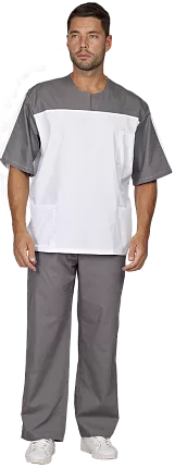 Медицинский костюм ПУЛЬС мужской (белый+т/серый)